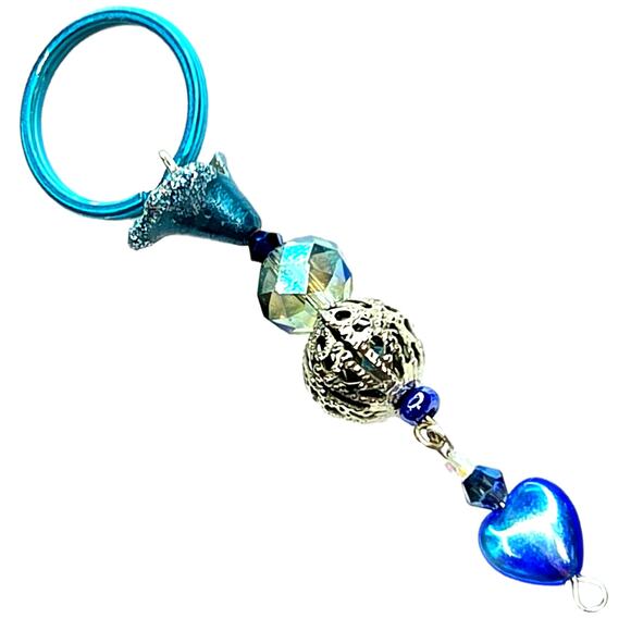 2 Handmade Crystal Glass Sterling Silver & Metal Keyrings - Picture 3 of 8